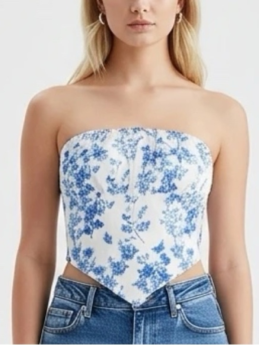 Blue & White Floral Strapless Top